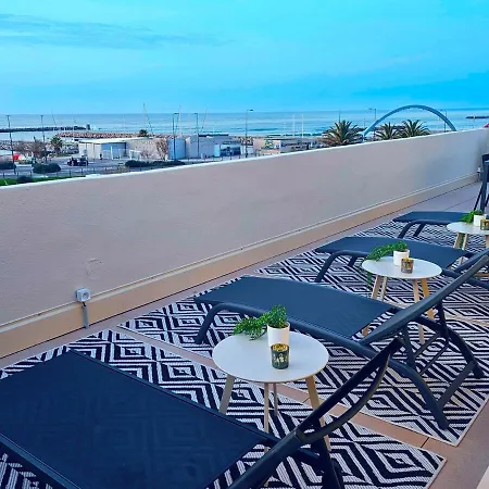 Face A La Mer, Superbe Roof Top, Vue Panoramique, Solarium, Clim * 塞特港